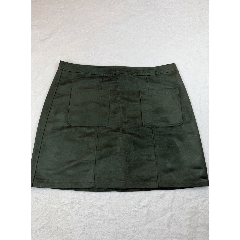Old Navy Olive Green Faux Suede A-Line Mini Skirt Size 16 Pockets Ring Pull Zip